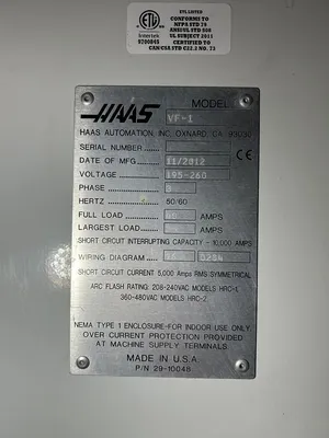 Used 2012 HAAS VF-1 Vertical Machining Centers California US | MachineStation #1538035