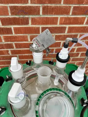 Used CHEMGLASS 50 LITER JACKETED GLASS REACTOR W/ CHEMGLASS AIR DRIVEN STIRRER MOTOR Reactors California US | Equipment Lab #1281329