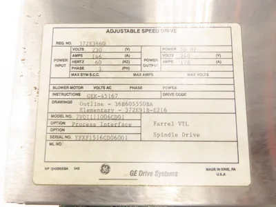 GE 372E3660 Farrel VTL Spindle DC Drive 50HP 240V 178A Adjustable Speed