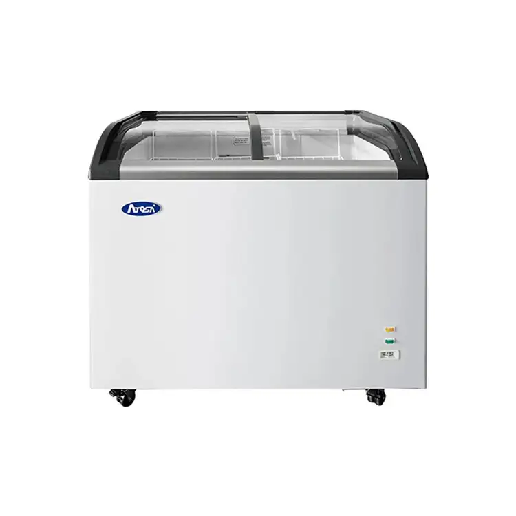 New | in-Stock Atosa New Atosa MMF9110 Angle Curved Top Chest Freezer (Glass Arc Lid), 9 Cu Ft Display Freezers Illinois US | Falcon Restaurant Supply #1375228