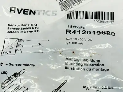 R412019680 | Aventics  ST4 Series T-Slot Sensor 4mm 100mA 10-30V DC 3m Length - New