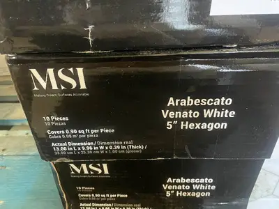 3 Boxes of MSI Arabescato Venato White 5-Inch Hexagon Tile - 10 Pieces