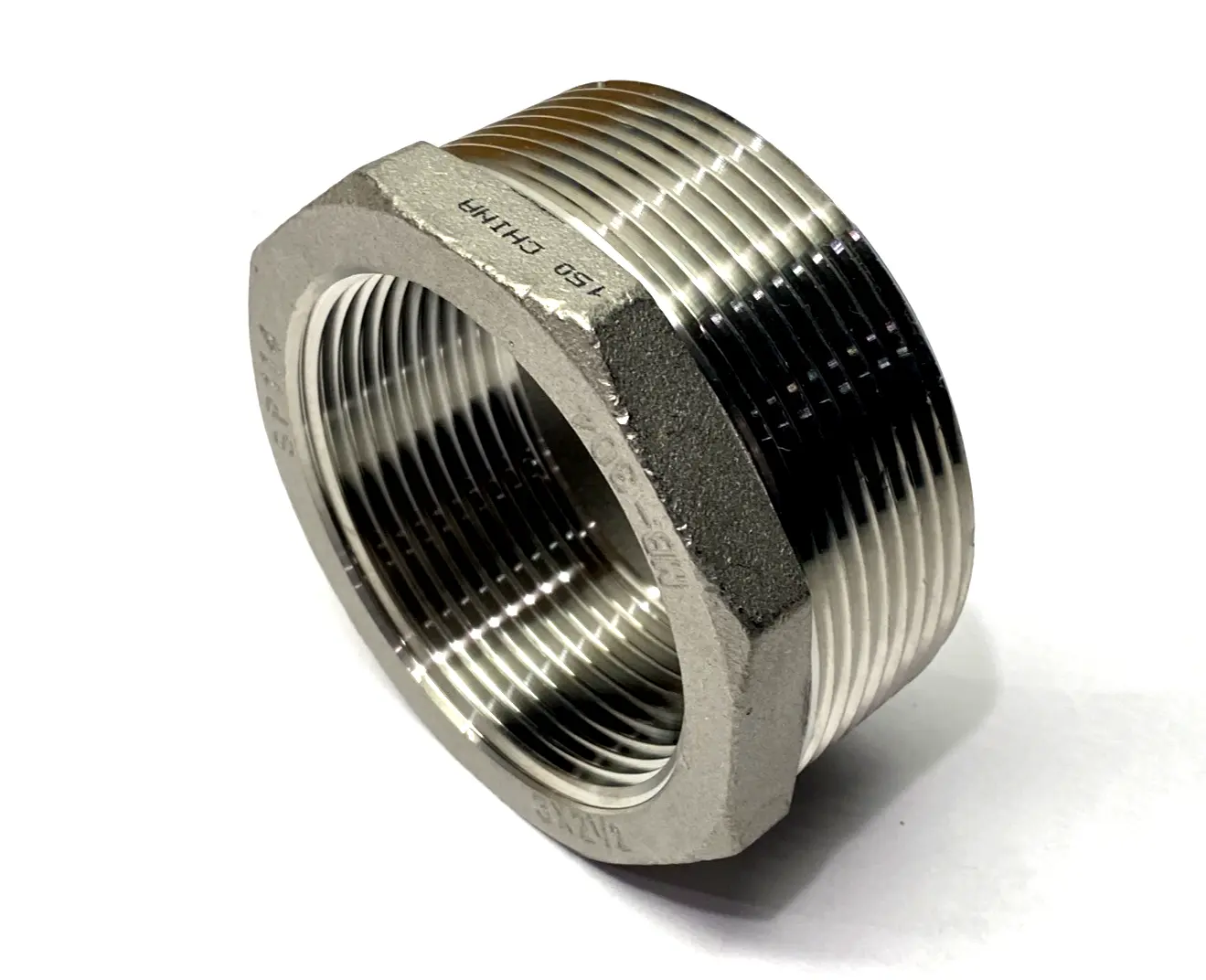 4464K179 | 304 SS Threaded Pipe Fitting, Bushing Adapter, 3" Male x 2-1/2" Female - New – Open box