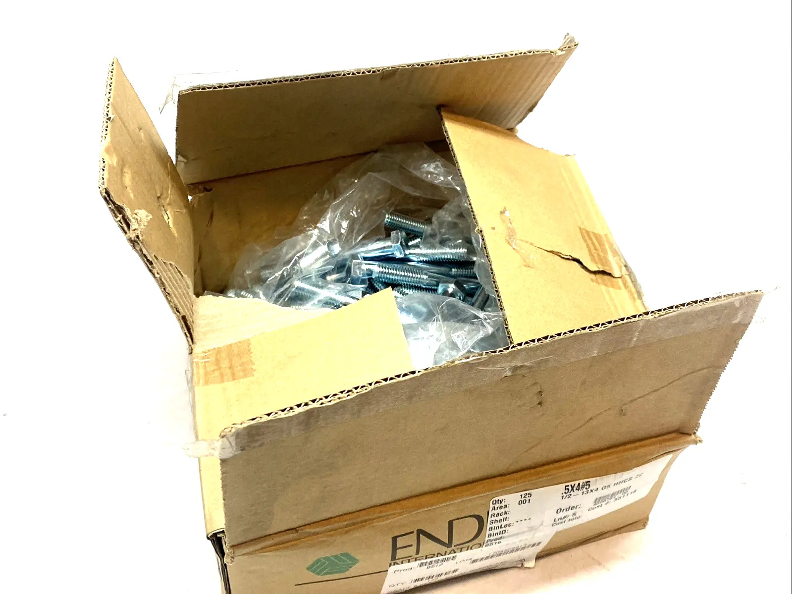 USED ENDRIES HEX CAP SCREWS 1/2-13X4 ZINC BOX OF 95