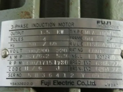 Fuji Electric SSR1.5-90-4 Geared Motor 1.5KW 90:1 Ratio 4 Poles 55MM Shaft 200/2