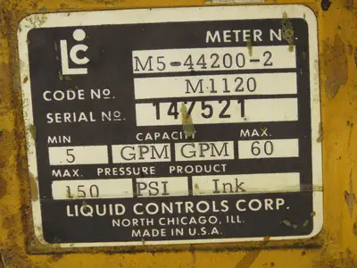 Liquid Controls M5-44200-2 Ink Flow Meter Gal Counter Register 5-60 GPM 150 PSI