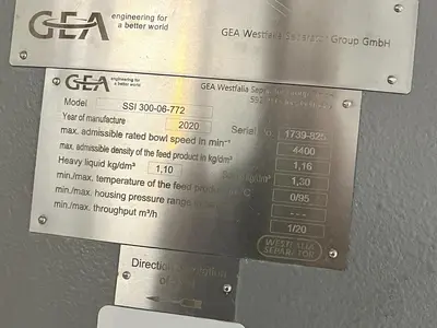 USED 2020 GEA WESTFALIA SSI-300-06-772