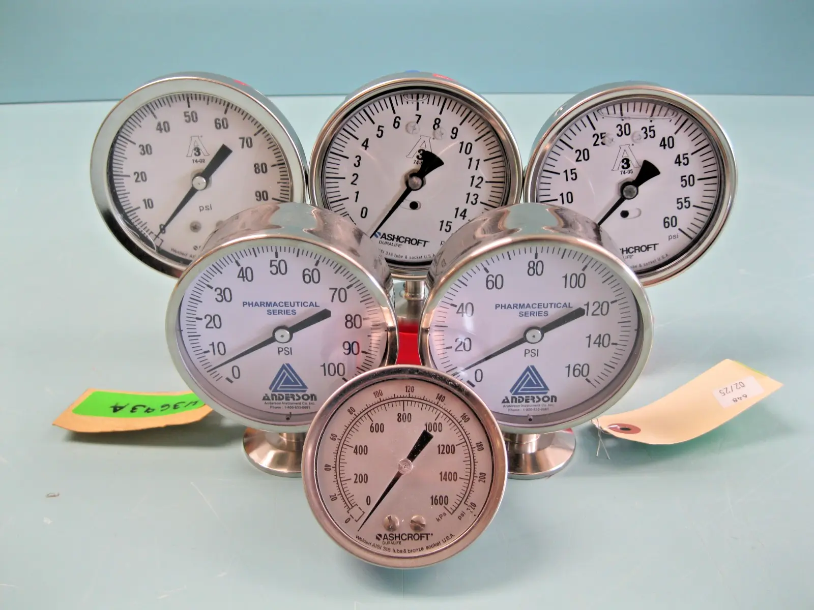 Lot (6) Diaphragm & Plain Gauges for Parts or Repair Ashcroft Anderson D13