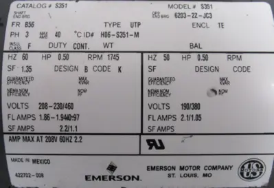 NEW US MOTORS E432/H0775709N GEARMOTOR 17.6:1 S351 .5HP E180 UTP-GWP