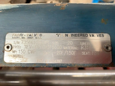 Fabri-Valve 20"-150 Knife Gate Valve with Pneumatic Actuator