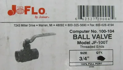 NEW BOX OF 10 JOMAR JF-100T BALL VALVES 3/4" 100-104 JF100T