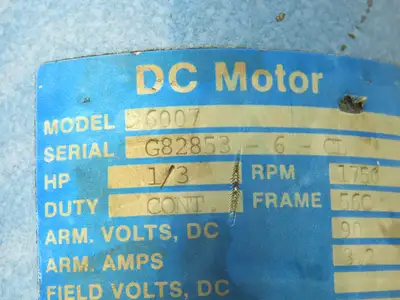 Graham 6007 DC Motor 1/3 Hp 5/8" Shaft 56 C Face