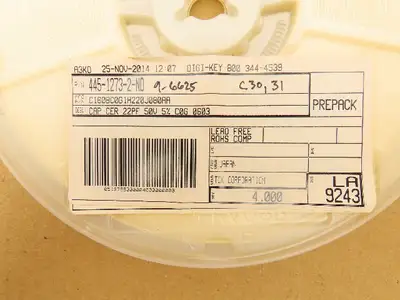 TDK C1608C0G1H220J080AA 
Ceramic Capacitors 22 pF ± 5% 50V 4000 Pieces