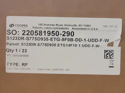 NEW COOPER LIGHTING S123DR-S775D935-ETG-8F0B-DD-1-UDD-F-W