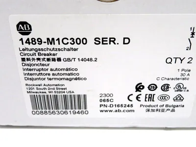 NEW 2 PCS ALLEN BRADLEY 1489-M1C300 CIRCUIT BREAKER SER. D 1489M1C300