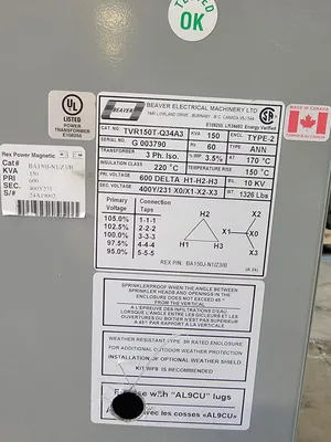 Used BEAVER TVR150T-Q34A3 Transformers British Columbia CA | Lenmark #913542