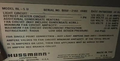 1-0565 Hussmann RL-5U Hybrid 5 Door Freezer Case