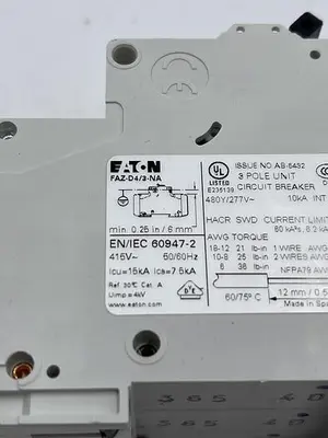 Used EATON EATON FAZ-D4/3-NA Misc Electrical & Power Parts | ND Industrial Surplus #1215206