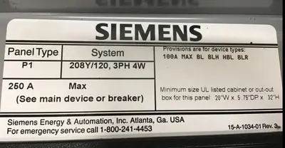 Used SIEMENS P1X18MC250A Circuit Breakers Michigan US | Ideal Machinery #1301829