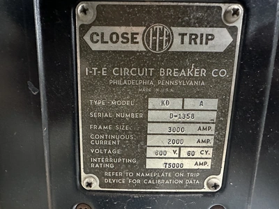 ITE KD-A KD-A ITE 3000A EO/DO LI Air Circuit Breaker 3000A, 600V