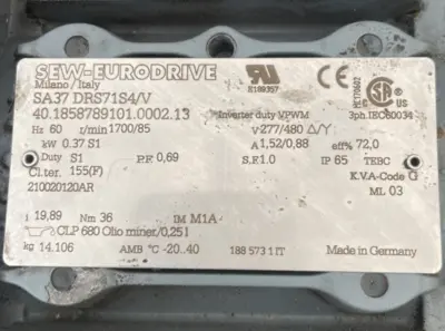 Used SEW-EURODRIVE SA37 DRS71S4 Misc Industrial Equipment California US | Davliegogo LLC #1729215