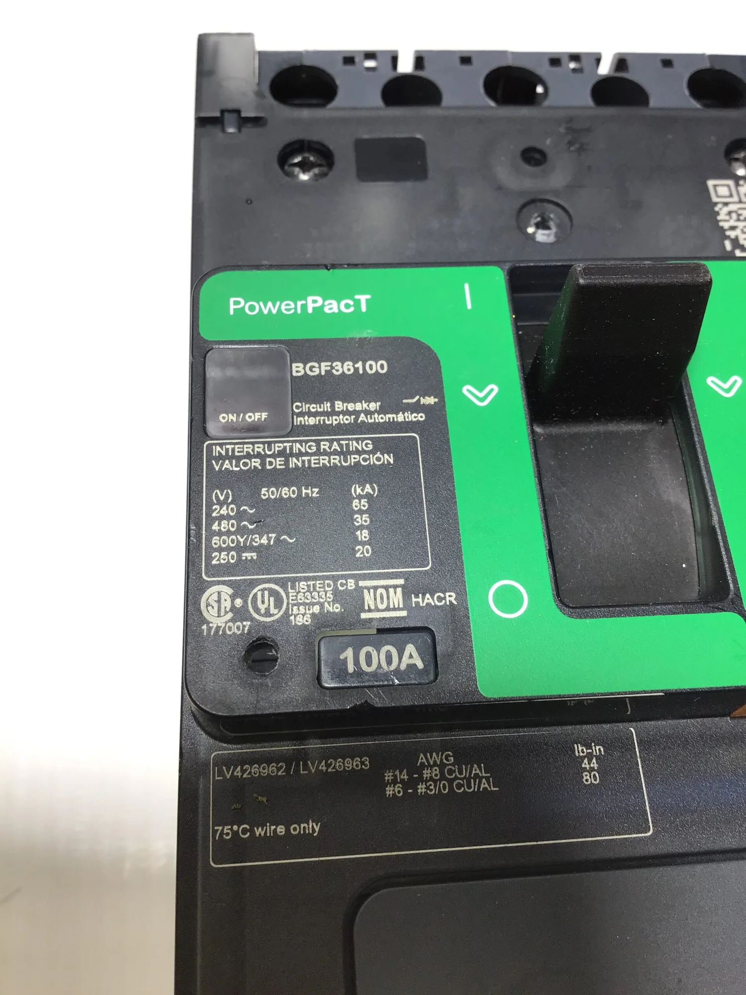 Square D BGL36100 100amp 3 Pole Circuit Breaker