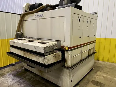 63" MIDWEST AUTOMATION MODEL #N3-6375 3 HEAD WET TYPE BELT DEBURRING GRINDER MACHINE: STOCK 18225