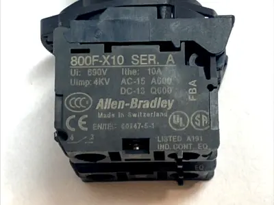 USED ALLEN-BRADLEY 800FP-SB32 3-POS 22MM SELECTOR SWITCH W/ 800F-X10 2NO BLOCK