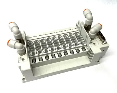 USED SMC 9-STATION PNEUMATIC MANIFOLD ASSEMBLY UNIT