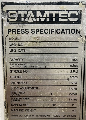 USED 2003 STAMTEC STAMTEC GL2-200 PRESS