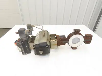 Flowserve B100D 3" Butterfly Wafer Valve Teflon Pneumatic Actuator w/Positioner