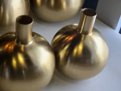 Lot of (2) Metal Bud Vase 7" x 9" (gold) (round)