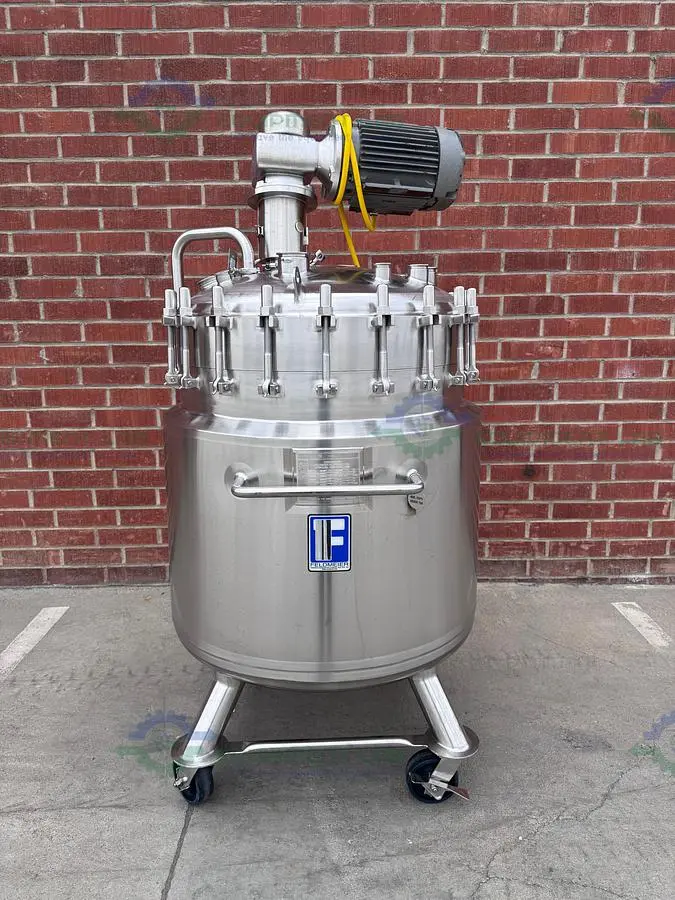 USED FELDMEIER 400 LITER STAINLESS STEEL JACKETED REACTOR 100 PSI/FV W/ 3 HP MOTOR