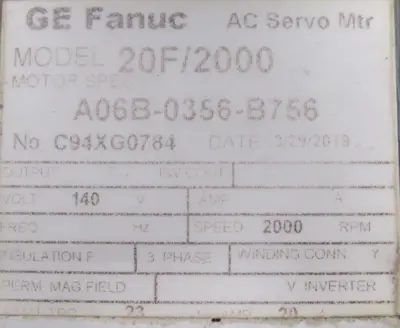 REFURBISHED FANUC A06B-0356-B756 SERVO MOTOR 20F/2000 A06B0356B756
