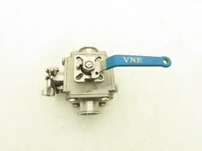 VNE 68-00 2" Sanitary Tri-Clamp Ball Valve 3-Way Stainless with 1 Cap and Clamp