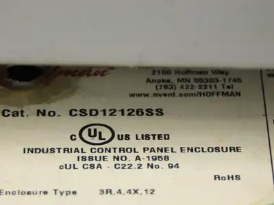 Hoffman CSD12126SS Stainless Steel Electrical Enclosure 12x12x6" Wall Mount 3R