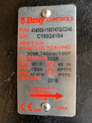 NEW 2016 BRAY CONTROLS 300# VALVE