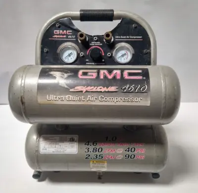GMC 4610 4.6 Gallon Tank 1 HP Twin Tank Ultra Quiet Air Compressor 115 PSI