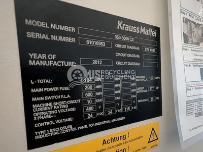 Used 2012 KRAUSS MAFFEI KM 350-3000 CX CLASSIX INJECTION MOLDER Injection Molding Machines Indiana US | US Recycling Equipment #1276759