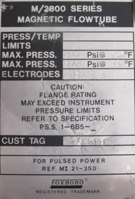 NEW FOXBORO 2802-SABA-TSA-G MAGNETIC FLOWTUBE M/2800 2802SABATSAG