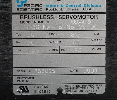 NEW PACIFIC SCIENTIFIC R63GENA-TS-NS-VS-00 SERVO MOTOR R63GENATSNSVS00