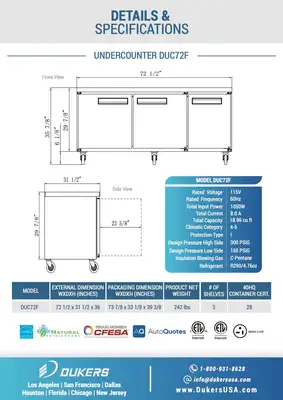 New | in-Stock Dukers New Dukers DUC72F 3-Door Undercounter Commercial Freezer in Stainless Steel Undercounter Freezers Illinois US | Falcon Restaurant Supply #1376269