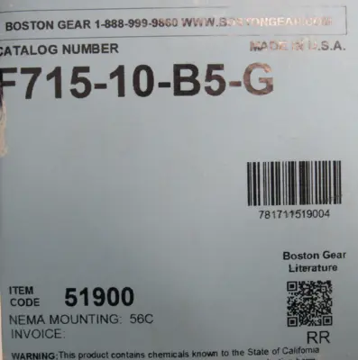 NEW BOSTON GEAR F715-10-B5-G GEAR REDUCER 10:1 F71510B5G