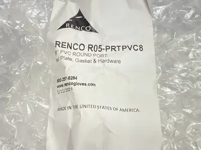 USED RENCO 8" PVC ROUND PORT W/ PLATE, GASKET & HARDWARE
