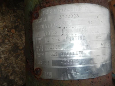 Fisher 1 1/2" 600 Class 316 Stainless Steel Control Valve