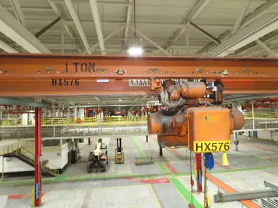 Cleveland Tramrail P&H 1 Ton Single Girder Underhung Bridge Crane 45' 10" Span