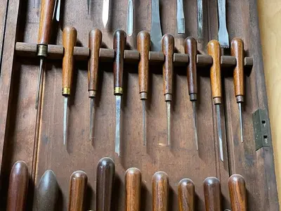 7446-385 Antique Holtzapffel Ornamental Lathe Turning Tools Chisel Set, London -54 Each