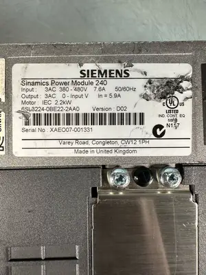 Siemens 6SL3224-0BE22-2AA0 Ver. D02 Sinamics PM240 (8.3.1)