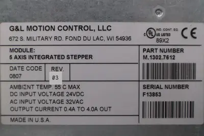 G & L MOTION CONTROL M.1302.7612 5-Axis Integrated Stepper 32Vac STOCK 6019