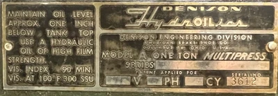 USED DENISON MULTIPRESS DENISON MULTIPRESS #A PRESS